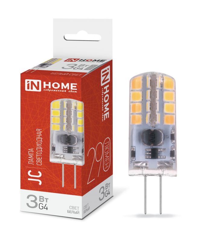 Лампа светодиодная LED-JC 3Вт 12В G4 4000К 290Лм IN HOME Лампа светодиодная LED-JC 3Вт 12В G4 4000К 290Лм IN HOME