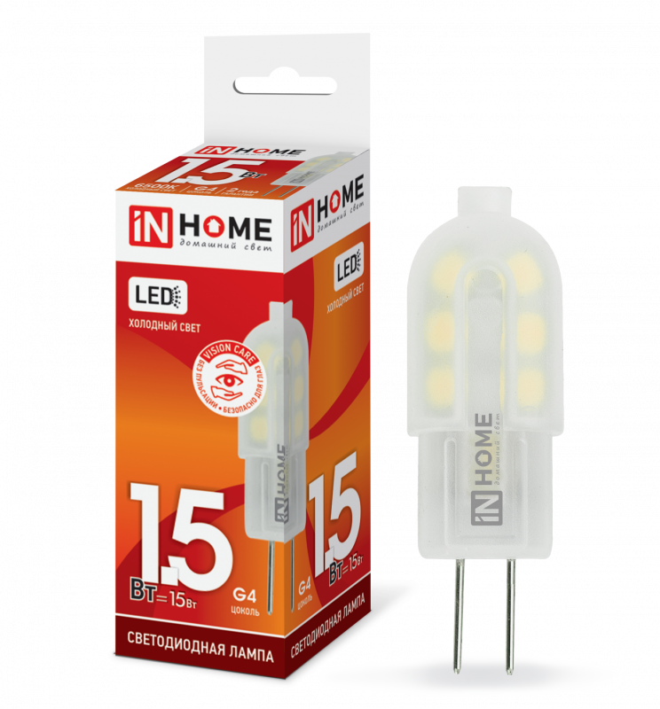 Лампа светодиодная LED-JC-VC 1.5Вт 12В G4 6500К 95Лм IN HOME Лампа светодиодная LED-JC-VC 1.5Вт 12В G4 6500К 95Лм IN HOME