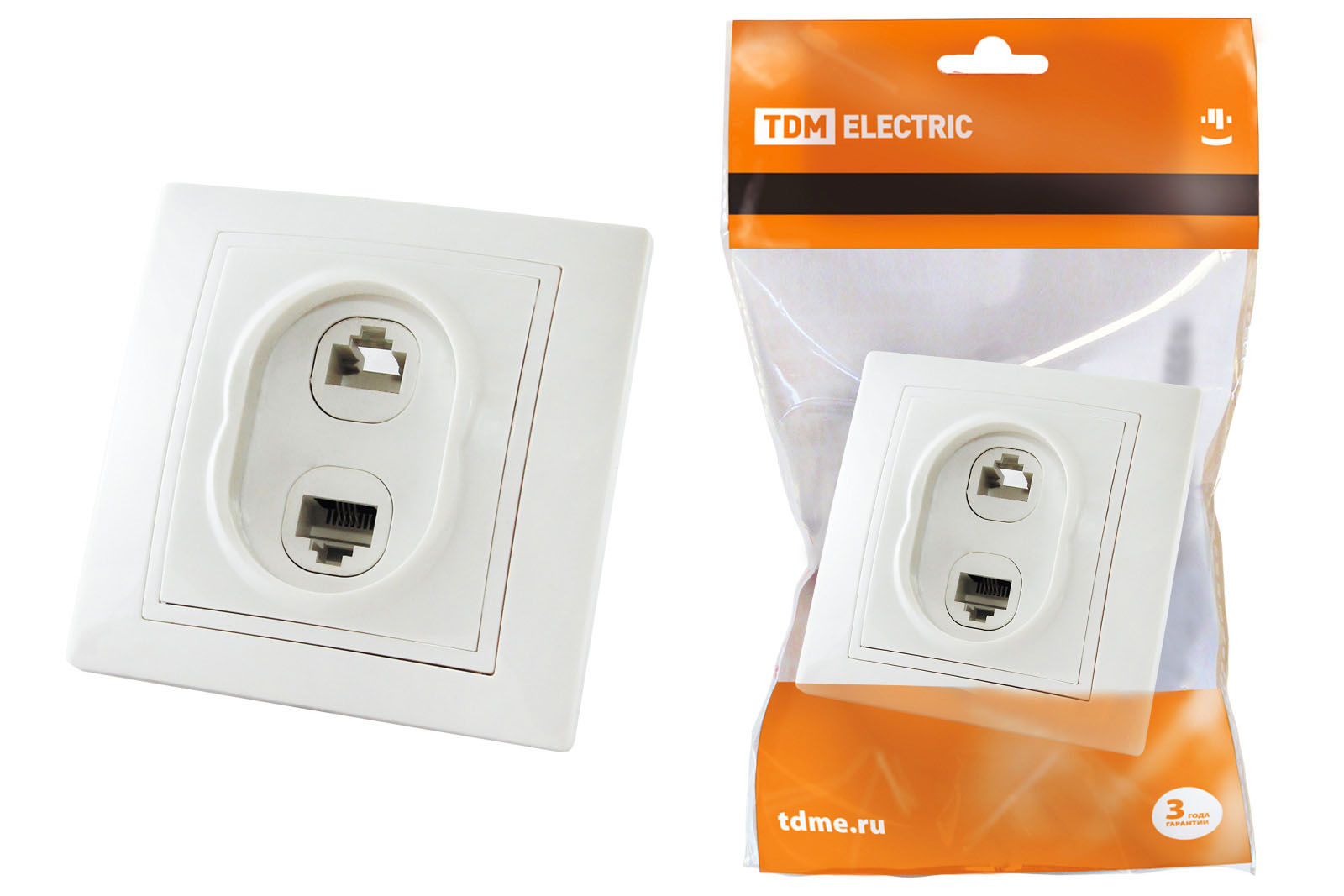 Розетка телефонная RJ11 + компьютерная RJ45 белая Таймыр Розетка телефонная RJ11 + компьютерная RJ45 белая Таймыр
